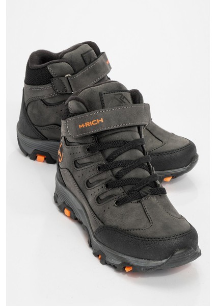 Kaydırmaz Cırtlı Çocuk Trekking Bot Füme Siyah