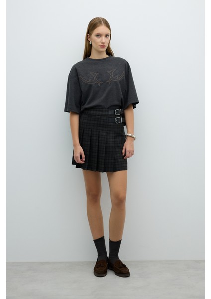 Süs Tokalı Pileli Mini Etek Antrasit K2615001_046