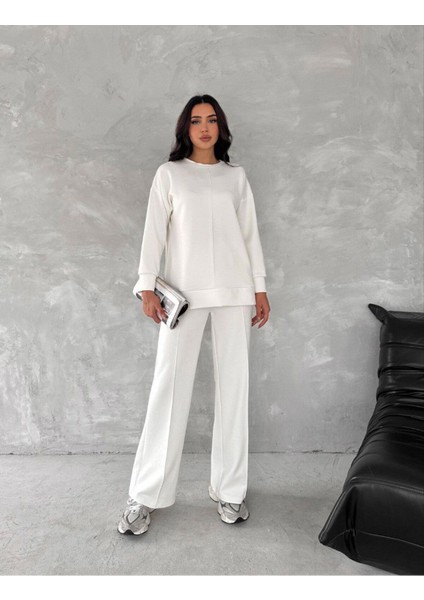 Ters Dikiş Detaylı Modal Kumaş Geniş Paça Eşofman Takım modelleri