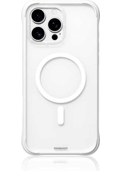 iPhone 16 Pro Uyumlu Kılıf M-Safe Şarj Özellikli Youngkit Macaroon Serisi Kapak Beyaz