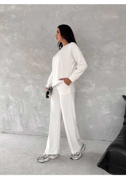 Ters Dikiş Detaylı Modal Kumaş Geniş Paça Eşofman Takım indirimleri