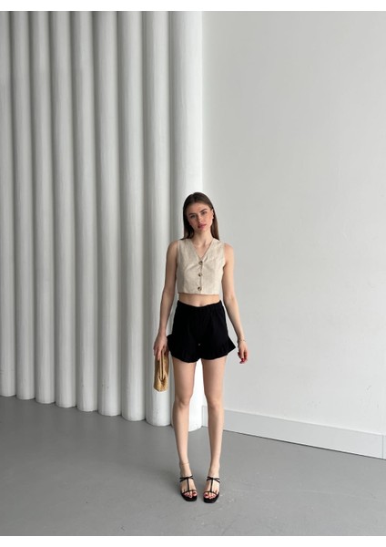 Kadın Pileli Siyah Şort modelleri