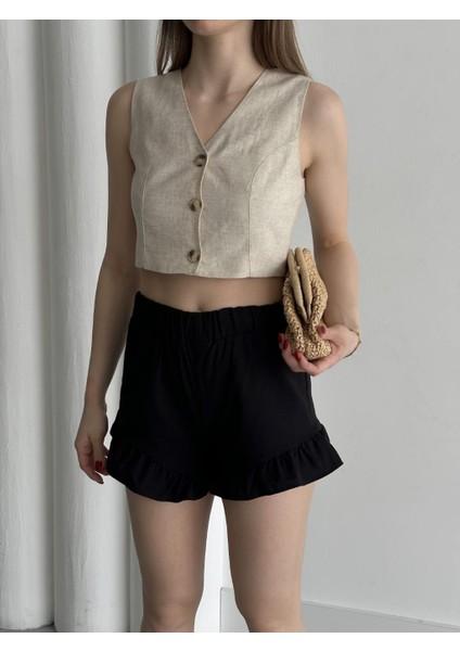 Kadın Pileli Siyah Şort indirimleri