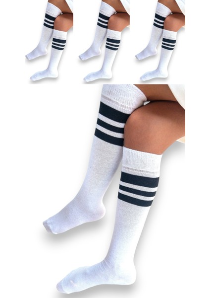 4 Çift Kız Çocuk Kadın Karışık Çizgili Kaymayan Diz Altı Orta Okul Lise Kolej Okul Çorabı
