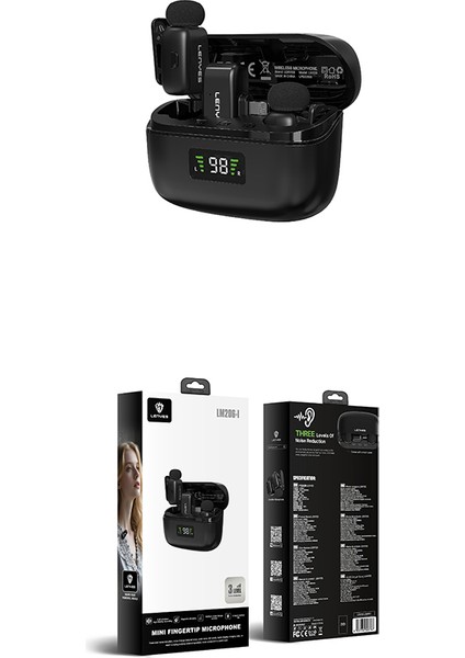 LM206 LED Göstergeli Lightning Portlu Kablosuz Yaka Mikrofonu Siyah modelleri