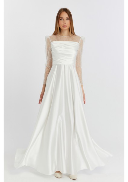 Abiye ve Mezuniyet Elbise Drapeli Inci Boncuk Saten Kadın Abiye Elbise fiyatları