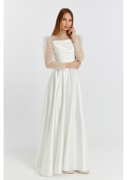 Abiye ve Mezuniyet Elbise Drapeli Inci Boncuk Saten Kadın Abiye Elbise fırsatları