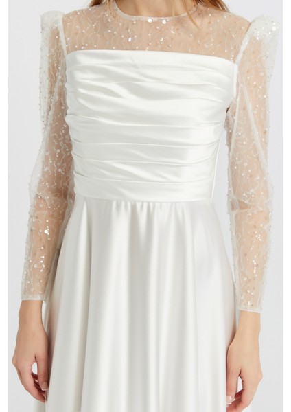 Abiye ve Mezuniyet Elbise Drapeli Inci Boncuk Saten Kadın Abiye Elbise indirimleri