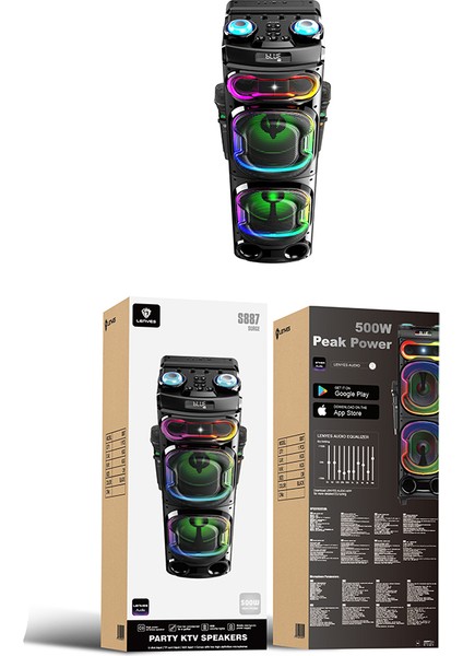 S887 Rgb Işıklı Çift Mikrofonlu Kablosuz Tws Bluetooth Speaker Hoparlör V5.3 Siyah modelleri