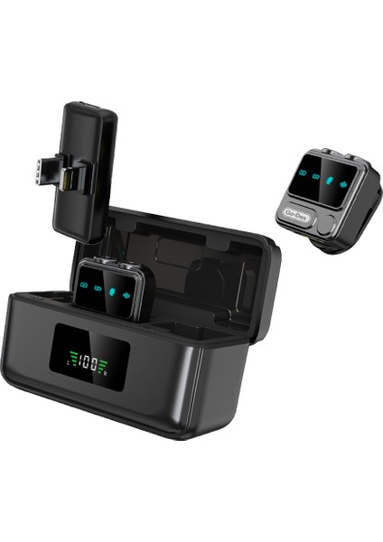 Go Des GD-WS307 Gürültü Engelleyici Type-C ve Lightning Şarj Portlu Kablosuz Yaka Mikrofonu Siyah