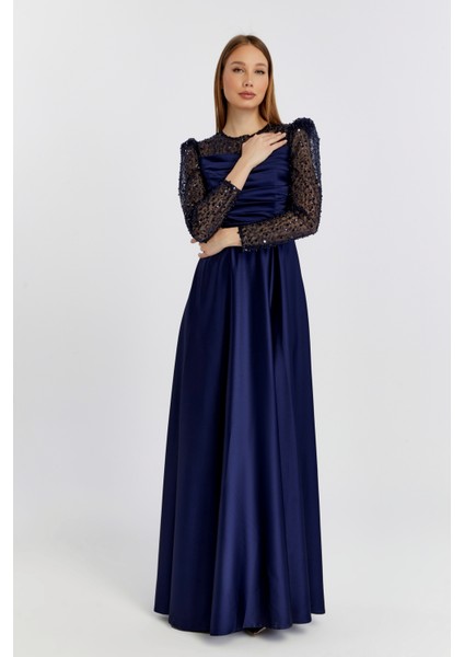 Abiye ve Mezuniyet Elbise Drapeli Inci Boncuk Saten Kadın Abiye Elbise fiyatları