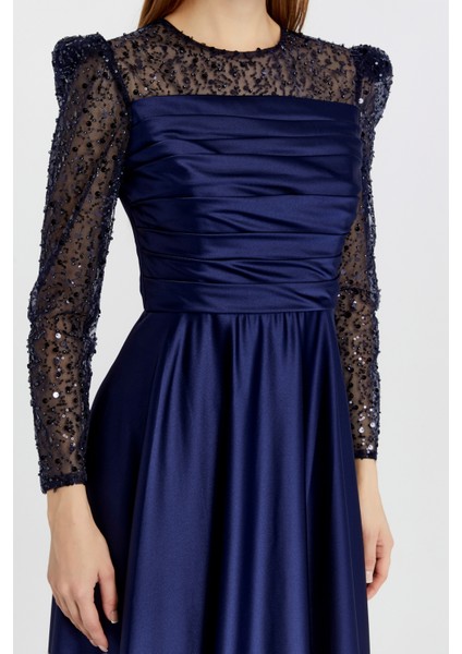 Abiye ve Mezuniyet Elbise Drapeli Inci Boncuk Saten Kadın Abiye Elbise modelleri