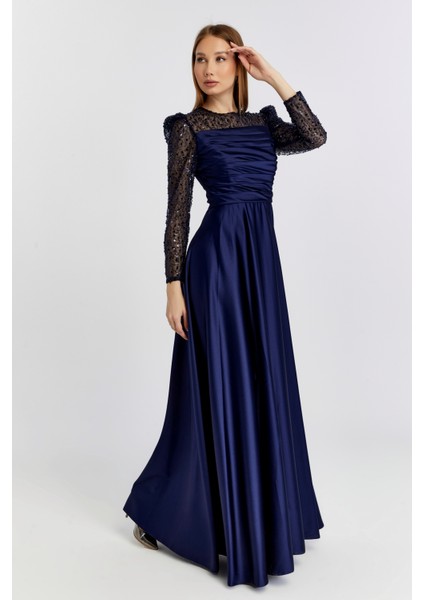 Abiye ve Mezuniyet Elbise Drapeli Inci Boncuk Saten Kadın Abiye Elbise indirimleri