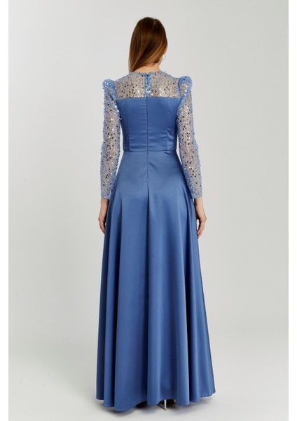 Abiye ve Mezuniyet Elbise Drapeli Inci Boncuk Saten Kadın Abiye Elbise fiyatları