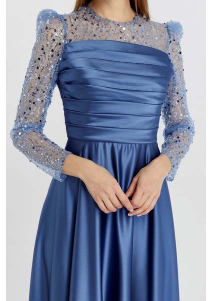 Abiye ve Mezuniyet Elbise Drapeli Inci Boncuk Saten Kadın Abiye Elbise fırsatları