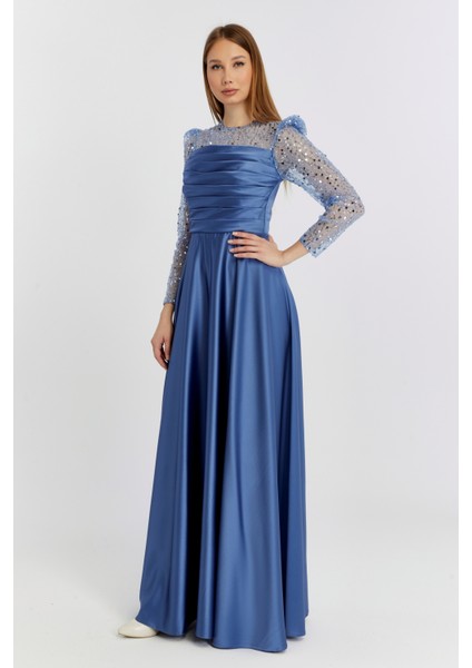 Abiye ve Mezuniyet Elbise Drapeli Inci Boncuk Saten Kadın Abiye Elbise indirimleri