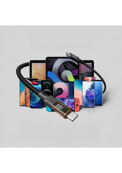 QG04 Dijital LED Göstergeli Type-C To Type-C Pd 40G 8K@60Hz Data Kablosu 240W 1m Siyah modelleri