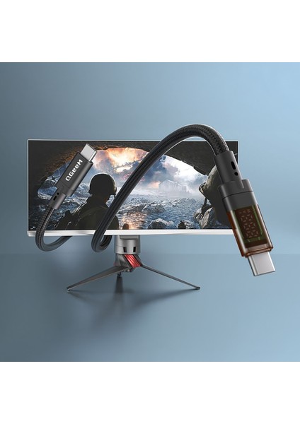 QG04 Dijital LED Göstergeli Type-C To Type-C Pd 40G 8K@60Hz Data Kablosu 240W 1m Siyah