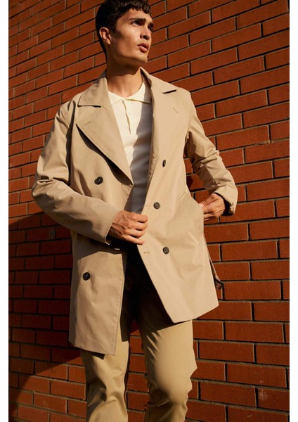 Slim Fit Dar Kesim Astarlı Düğmeli Cepli Kemerli Mevsimlik Baharlık Trençkot D5528AX25AU fiyatları