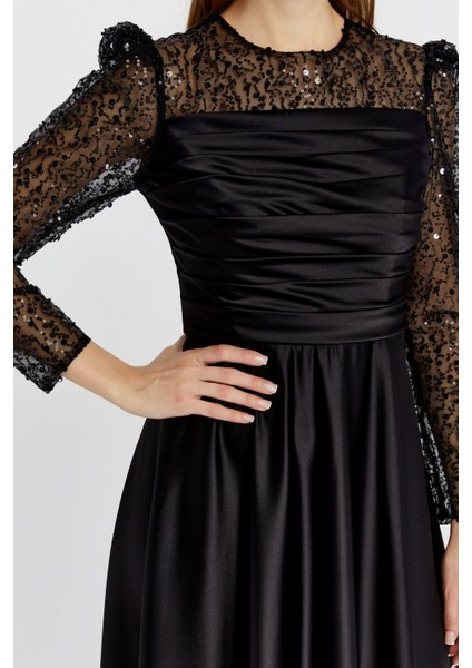 Abiye ve Mezuniyet Elbise Drapeli Inci Boncuk Saten Kadın Abiye Elbise indirimleri