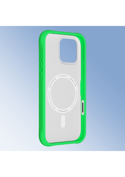 iPhone 16 Pro Uyumlu Kılıf M-Safe Şarj Özellikli Youngkit Macaroon Serisi Kapak Yeşil modelleri