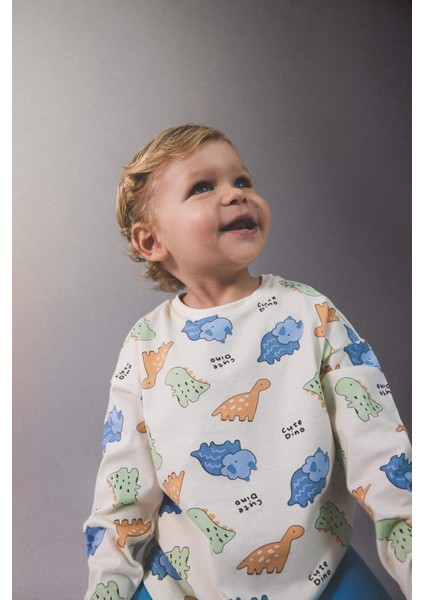 Erkek Bebek Yenidoğan Dinozor Baskılı Penye 2'li Uzun Kollu Tişört F0124A525AU fırsatları