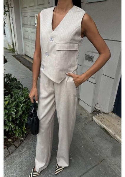 Yeleği Çapraz Detay Düğmeli Cepli Yelekli Takım 10150 modelleri