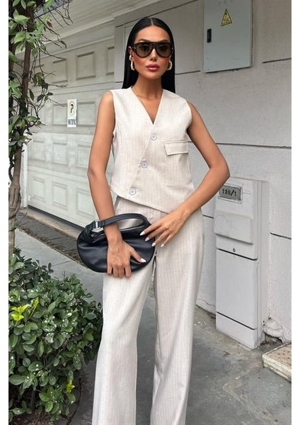 Yeleği Çapraz Detay Düğmeli Cepli Yelekli Takım 10150 indirimleri