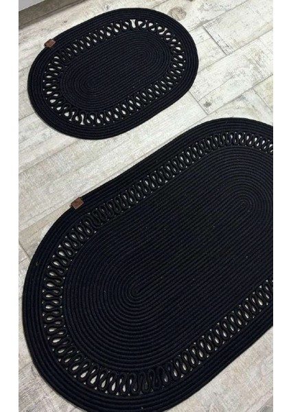 Jüt Hasır 2li Banyo Paspas Takımı-Siyah Trikotlu fiyatları