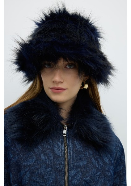 Peluş Detaylı Kova Şapka Lacivert K2685105_015