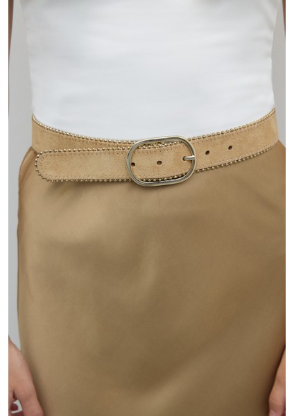 %100 Deri Gold Toka Detaylı Kemer Bej K2682101_024 modelleri