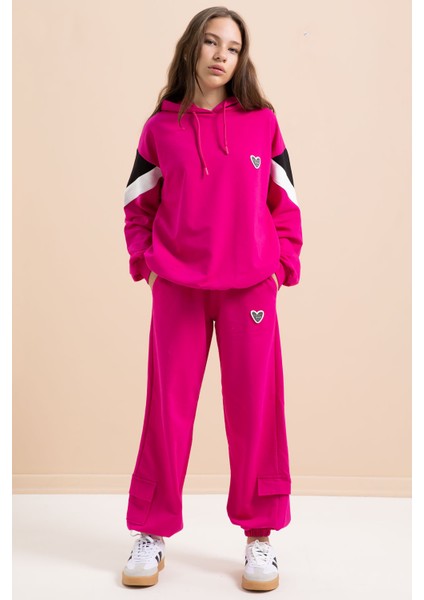 Fuşya Kargo Cepli Kız Çocuk Logolu Ikili Takım 21299 modelleri