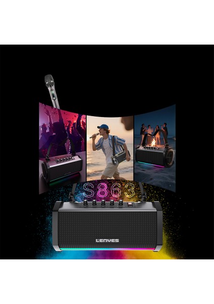 S863 Rgb LED Işıklı Mikrofonlu Tws Bluetooth Speaker Hoparlör V5.3 Siyah