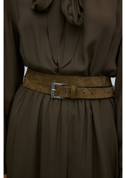 %100 Deri Çift Dolamalı Kemer Yağ Yeşili K2682115_298