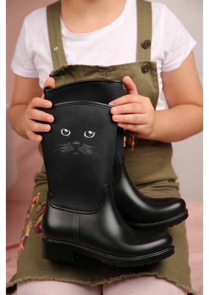 Çocuk Kedi Bıyıklı Yağmur Botu Siyah fiyatları