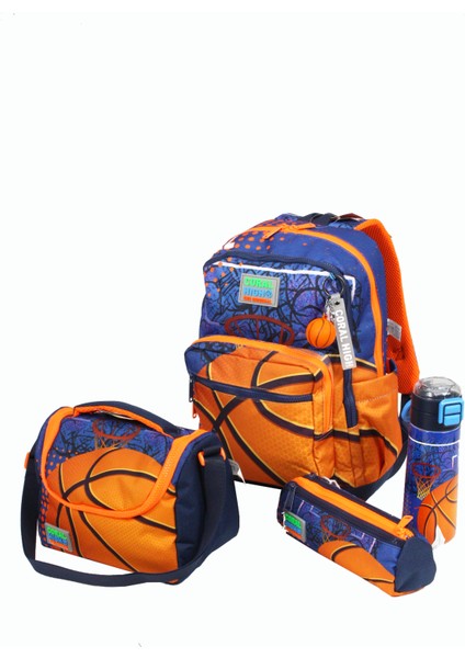 Ch 23776 Basketbol - 4' Lü Okul Çantası Seti - Sırt ve Beslenme Çantası + Kalemlik + Matara