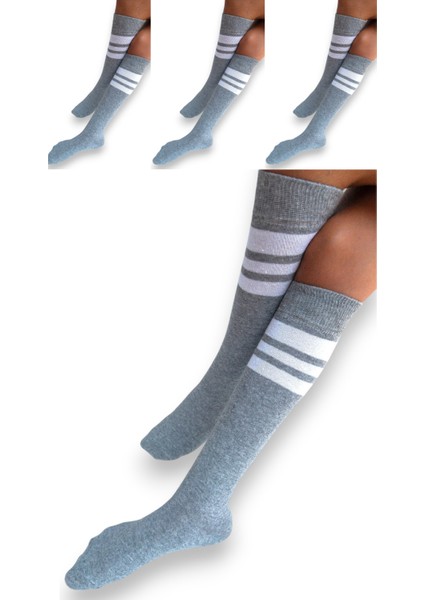 4 Çift Kız Çocuk Kadın Karışık Çizgili Kaymayan Diz Altı Orta Okul Lise Kolej Okul Çorabı