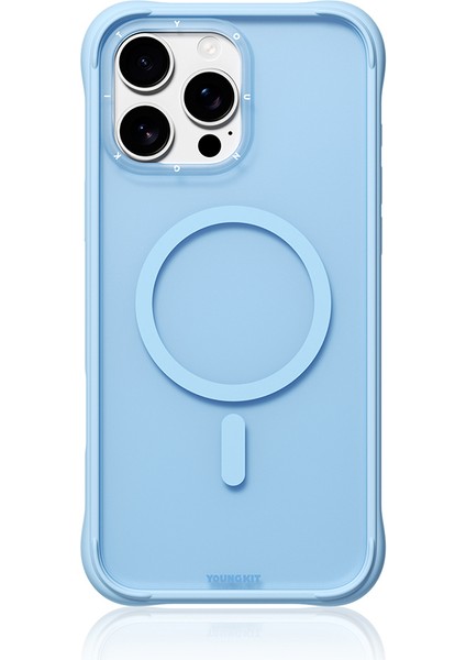 iPhone 16 Pro Uyumlu Kılıf M-Safe Şarj Özellikli Youngkit Macaroon Serisi Kapak Mavi