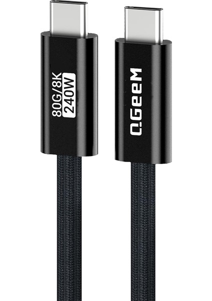 QG05 Type-C To Type-C Usb5 Pd Data Kablosu ve Çevirici 240W 80GBPS 8K@60Hz 1.2 Metre Siyah