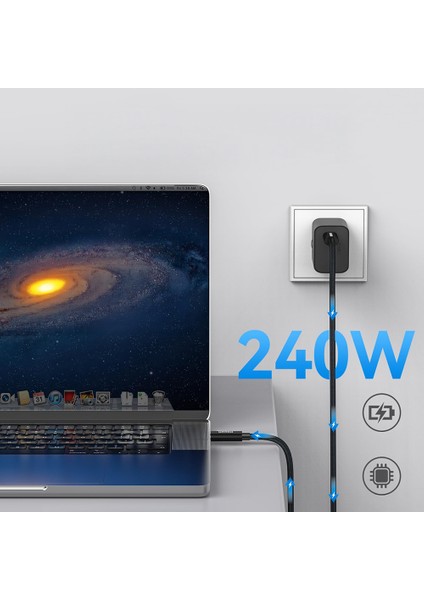 QG05 Type-C To Type-C Usb5 Pd Data Kablosu ve Çevirici 240W 80GBPS 8K@60Hz 1.2 Metre Siyah fırsatları