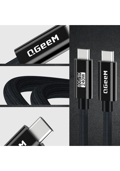 QG05 Type-C To Type-C Usb5 Pd Data Kablosu ve Çevirici 240W 80GBPS 8K@60Hz 1.2 Metre Siyah indirimleri
