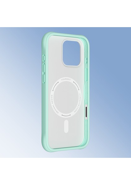 iPhone 16 Pro Uyumlu Kılıf M-Safe Şarj Özellikli Youngkit Macaroon Serisi Kapak Açık Yeşil modelleri