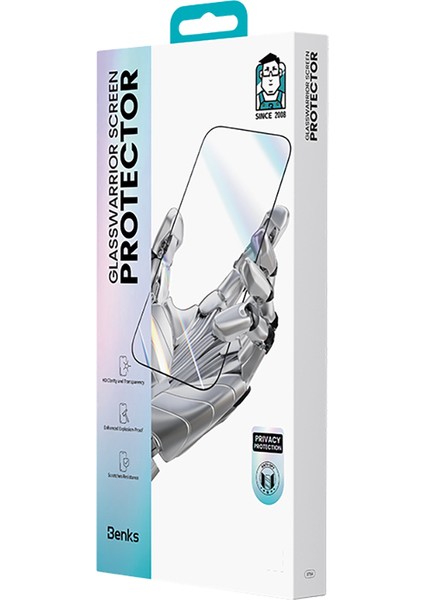 iPhone 17 Pro Max Uyumlu Benks Glass Warrior Privacy Hd Cam Ekran Koruyucu Uygulama Aparatlı Siyah