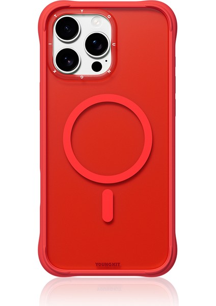 iPhone 16 Pro Uyumlu Kılıf M-Safe Şarj Özellikli Youngkit Macaroon Serisi Kapak Kırmızı