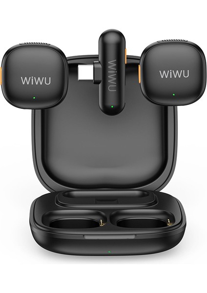 WI-WM006 2in1 Type-C Portlu Yapay Zeka Destekli Anc Özellikli Kablosuz Yaka Mikrofonu Siyah