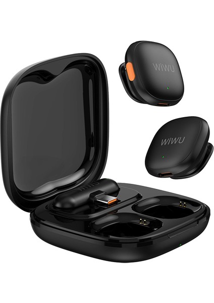 WI-WM006 2in1 Type-C Portlu Yapay Zeka Destekli Anc Özellikli Kablosuz Yaka Mikrofonu Siyah