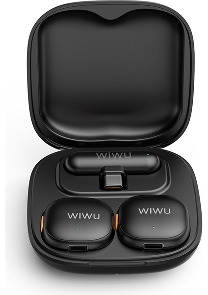 WI-WM006 2in1 Type-C Portlu Yapay Zeka Destekli Anc Özellikli Kablosuz Yaka Mikrofonu Siyah