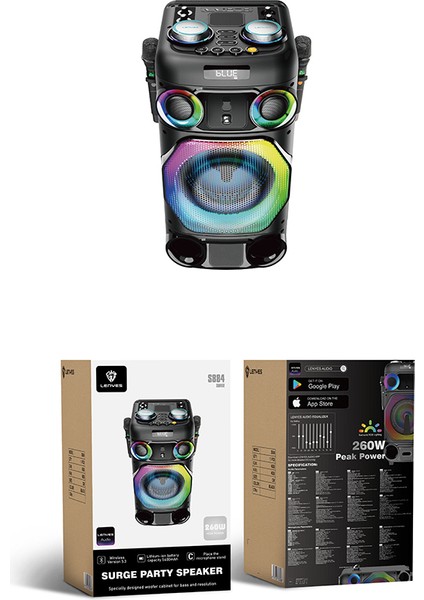 S884 Rgb Işıklı Çift Mikrofonlu Kablosuz Tws Bluetooth Speaker Hoparlör V5.3 Siyah modelleri