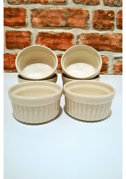 Seramik Sufle Fırın Kabı 6 Adet - Krem Renk