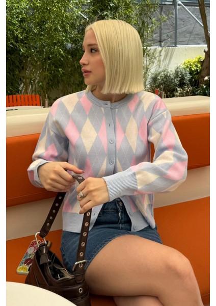 Mavi Baklava Desenli Bisiklet Yaka Kadın Hırka MG2496 indirimleri